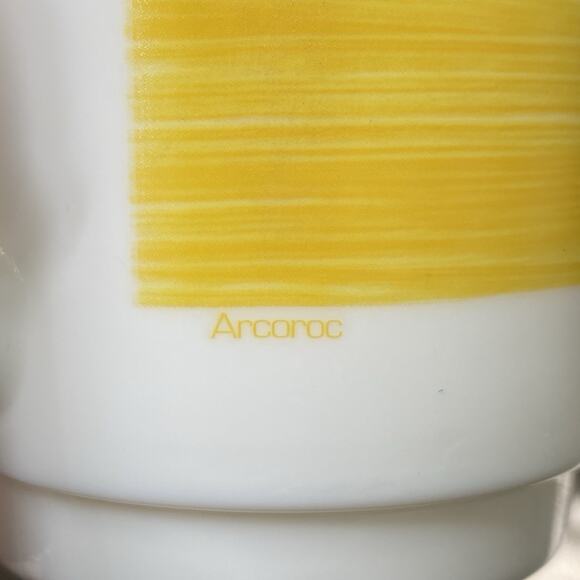 Lot of 2 Arcoroc ARC France Brush Spring Yellow Mugs Cups 3.5" tall 8 oz - Picture 6 of 6